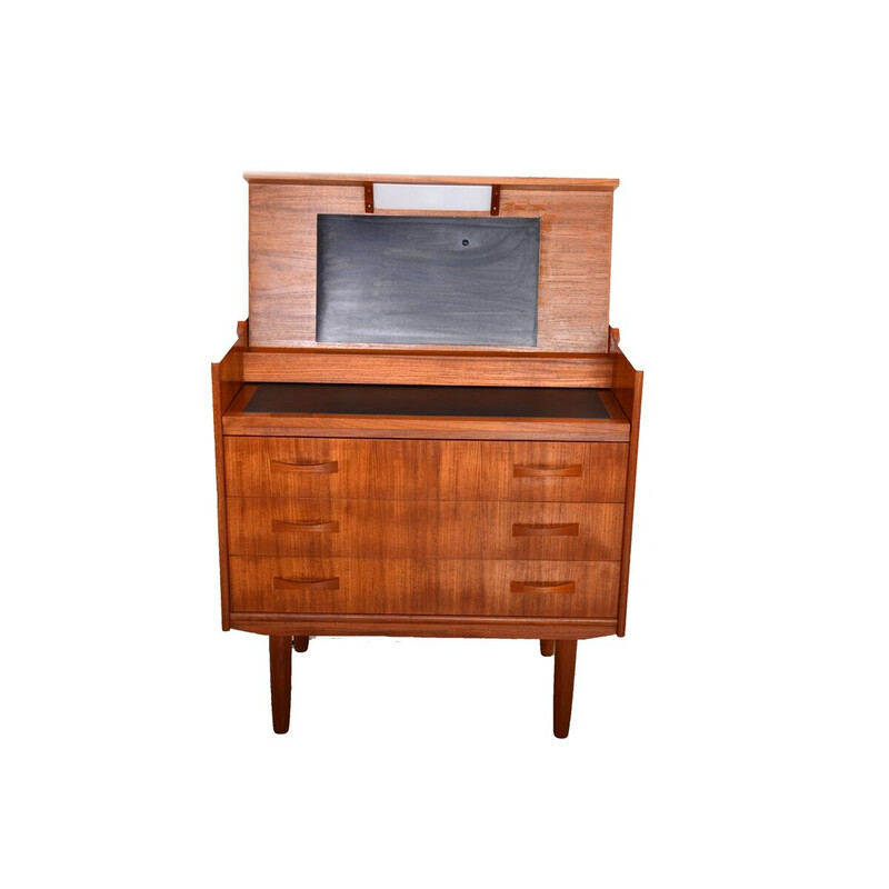 Vintage teak and leather secretary, Denmark 1960