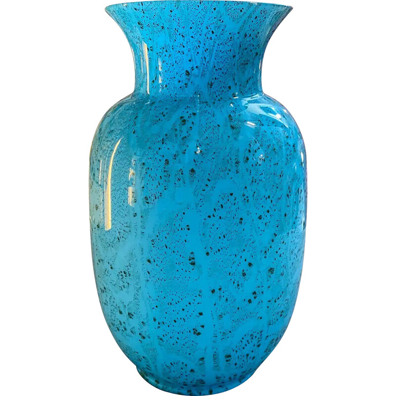 Vase vintage en verre de Murano turquoise par VeArt, 1980