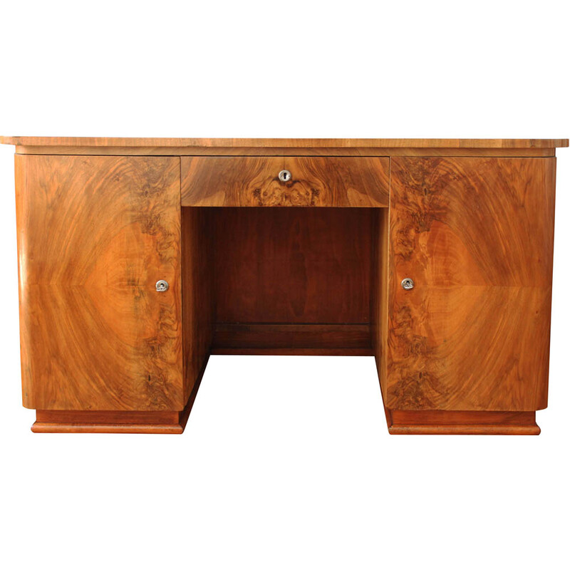Vintage Art Deco walnut desk, 1940s