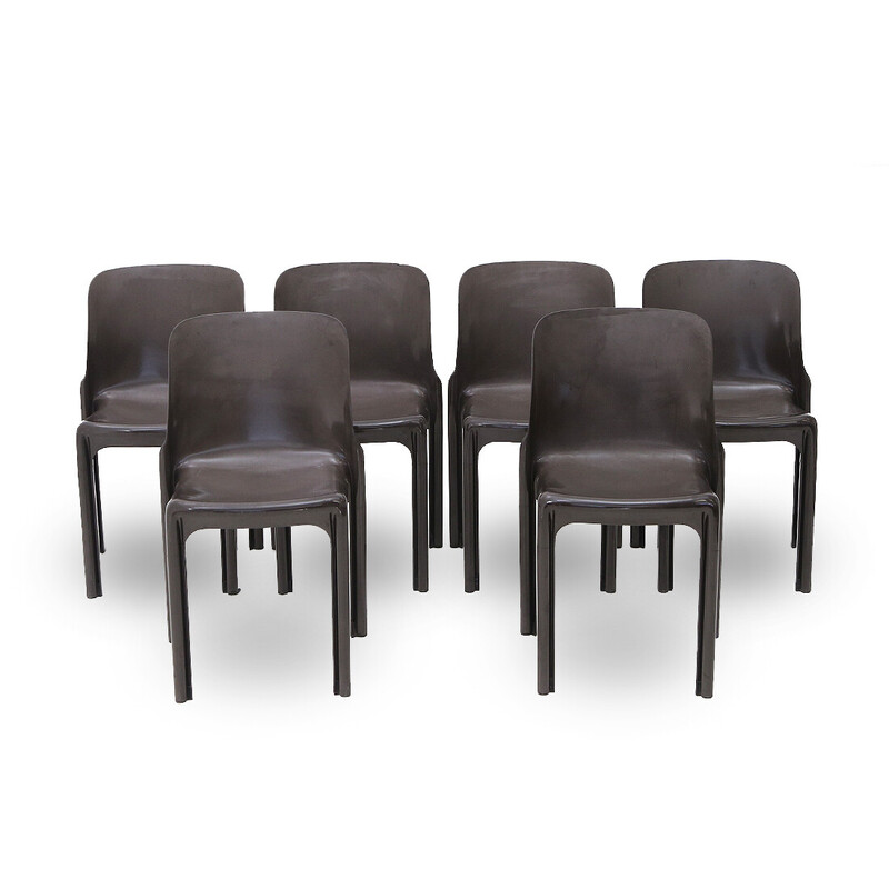 Set of 6 vintage "Selene" chairs by Vico Magistretti for Artemide, 1960s