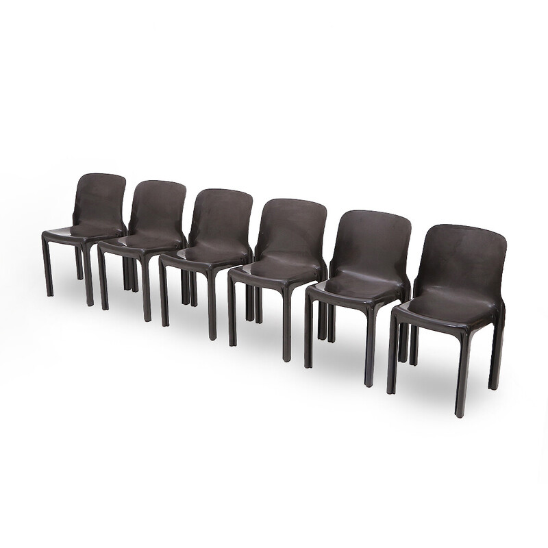 Set of 6 vintage "Selene" chairs by Vico Magistretti for Artemide, 1960s