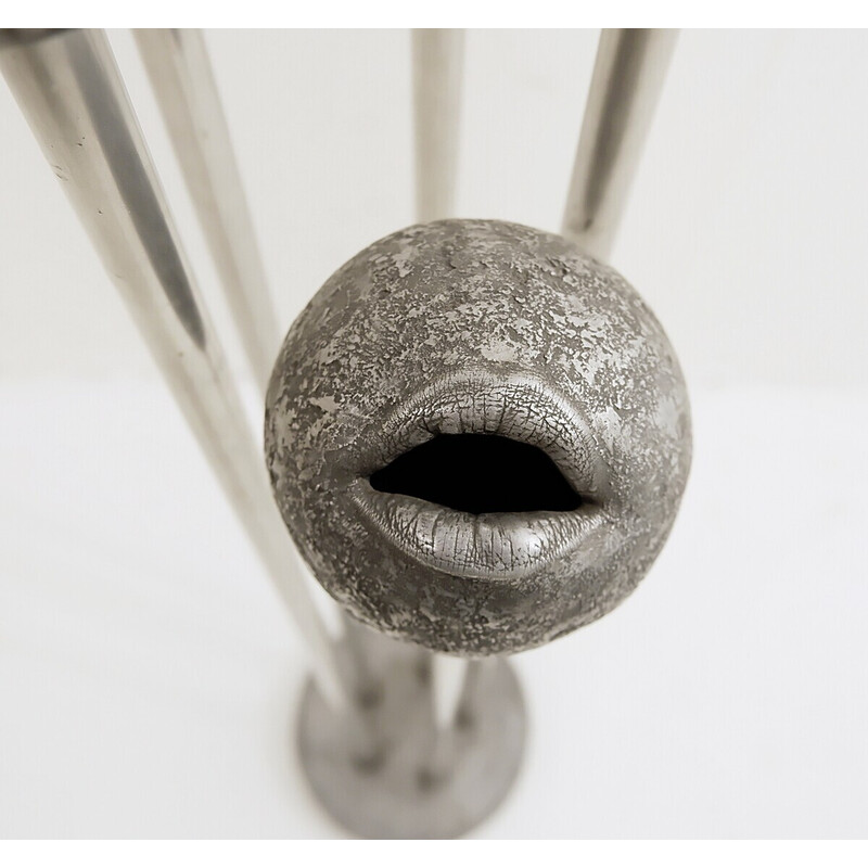Vintage abstract lips metal sculpture by John Cotter