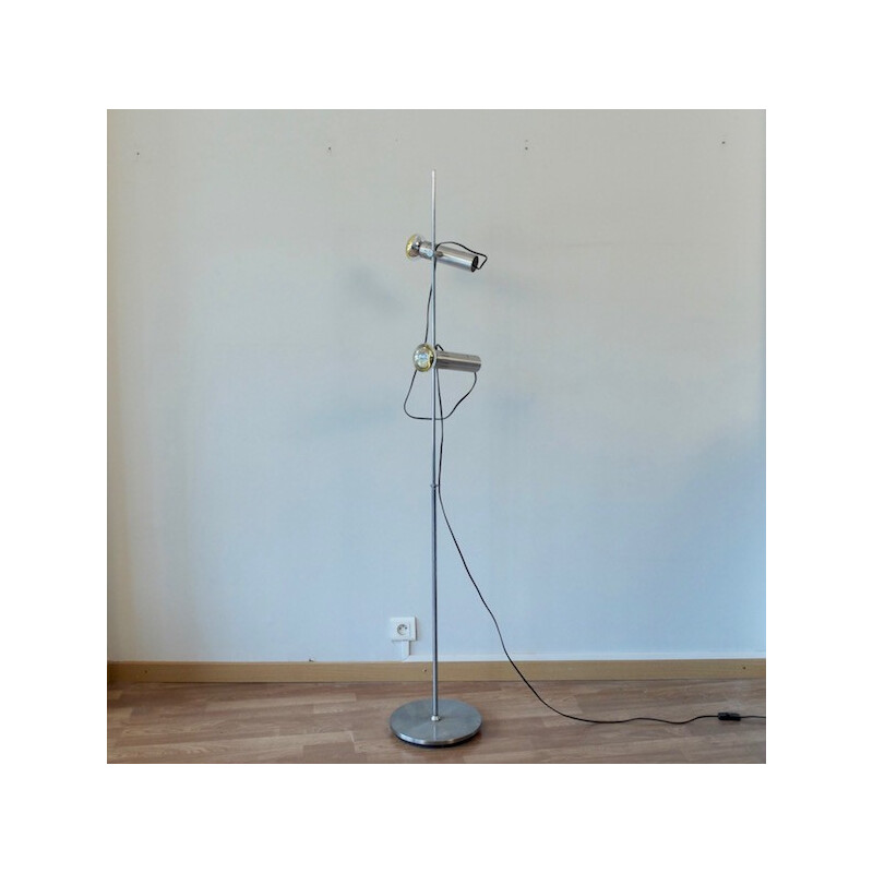 Brushed aluminum 2 spotlights floor lamp - 1970s