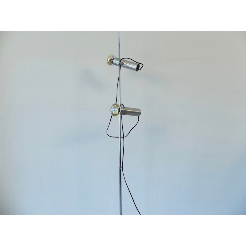 Brushed aluminum 2 spotlights floor lamp - 1970s