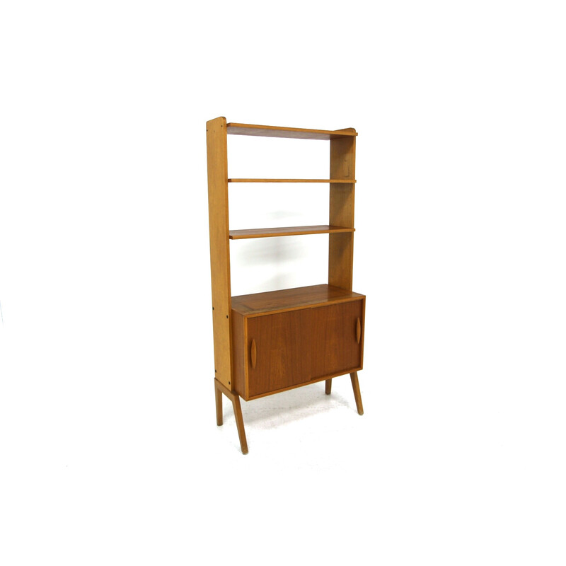 Libreria vintage in teak con piedistallo sospeso, Svezia 1960