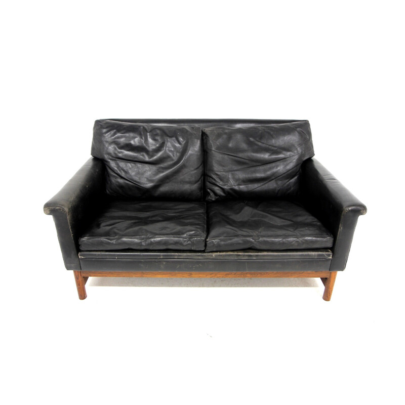 Scandinavian vintage sofa in leather and rosewood, Sweden 1950