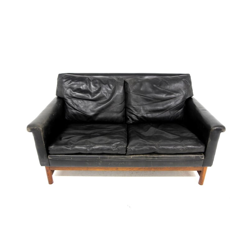 Skandinavisches Vintage-Sofa aus Leder und Palisander, Schweden 1950