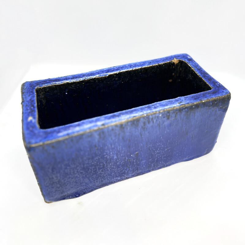 Olla vintage de cerámica esmaltada azul, Bélgica 1980
