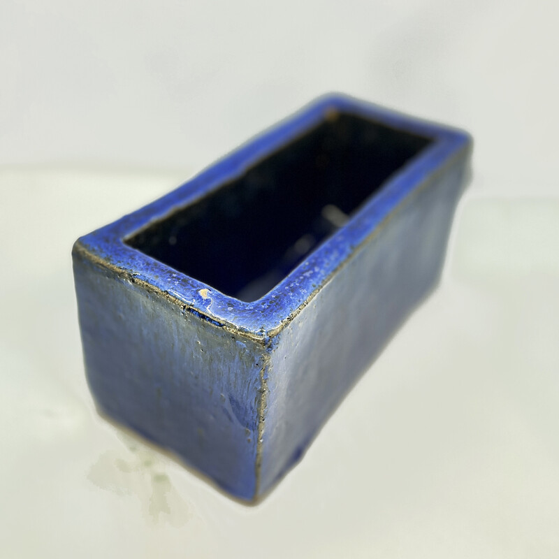 Vintage blauw geglazuurde keramische pot, België 1980