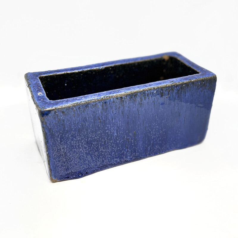 Vintage blauw geglazuurde keramische pot, België 1980