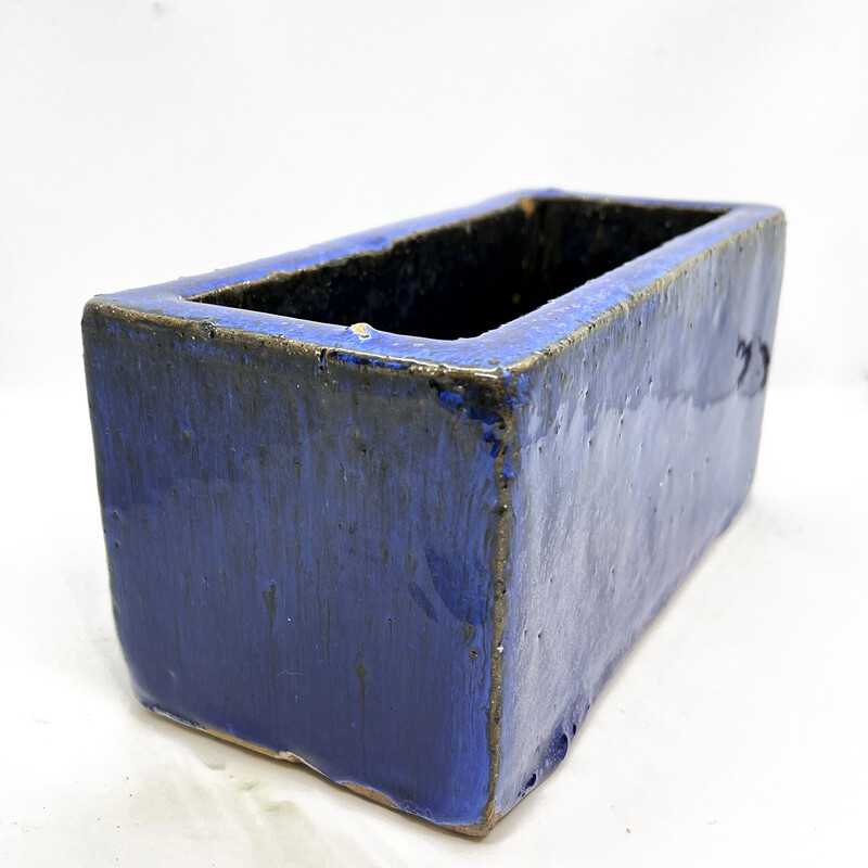 Vaso vintage in ceramica smaltata blu, Belgio 1980