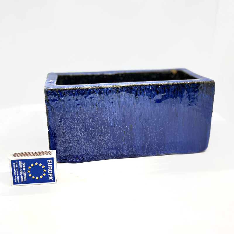 Olla vintage de cerámica esmaltada azul, Bélgica 1980