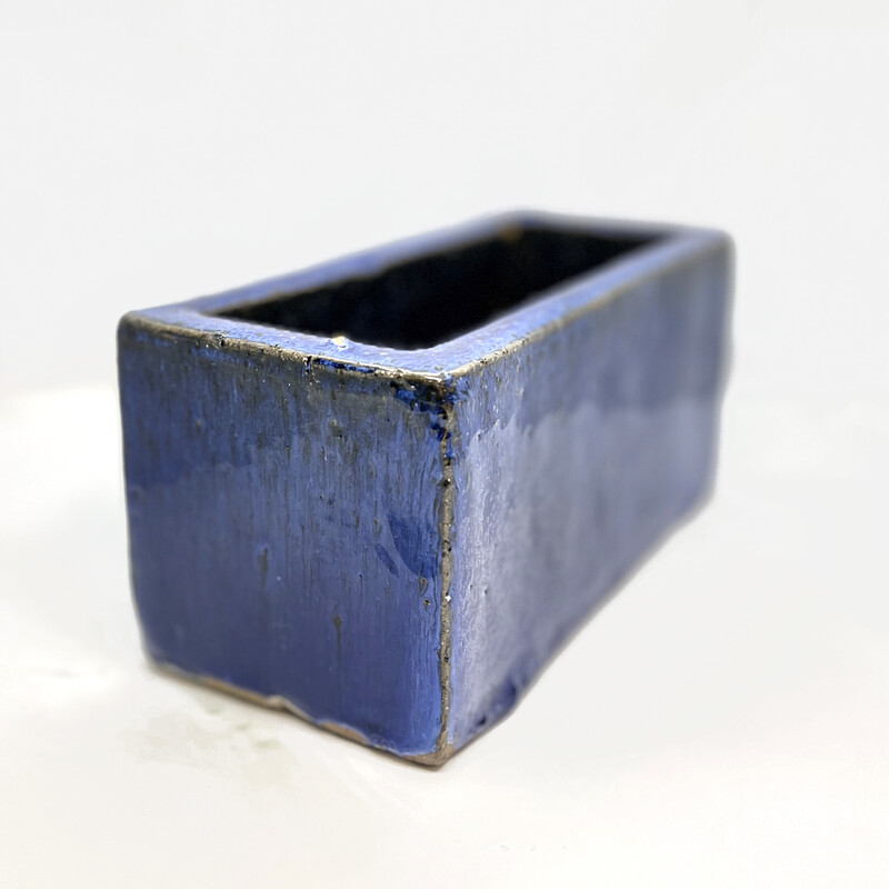 Vintage blauw geglazuurde keramische pot, België 1980