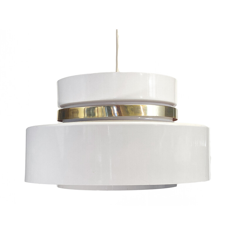 Vintage pendant lamp in white lacquered aluminium by Carl Thore for Granhaga Metall, Sweden 1970s