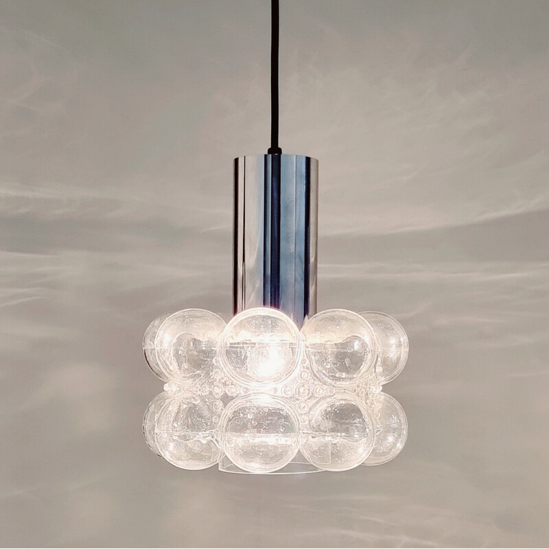 Mid century bubbelglas en chromen hanglamp van Helena Tynell voor Limburg, Duitsland 1960