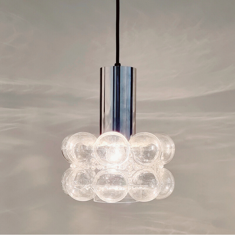 Mid century bubble glass and chrome pendant lamp by Helena Tynell for Limburg, Germany 1960s