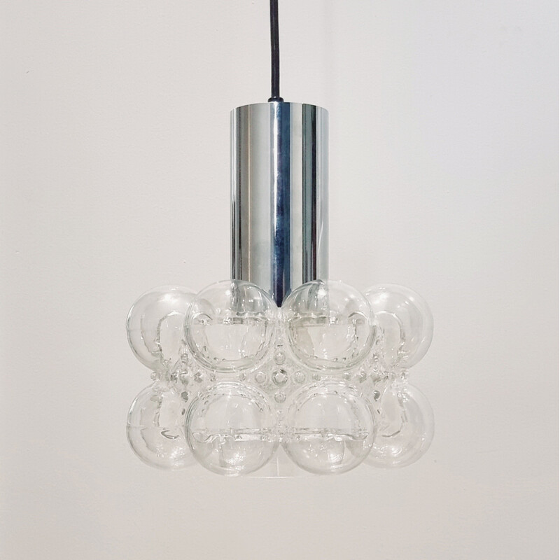 Mid century bubble glass and chrome pendant lamp by Helena Tynell for Limburg, Germany 1960s