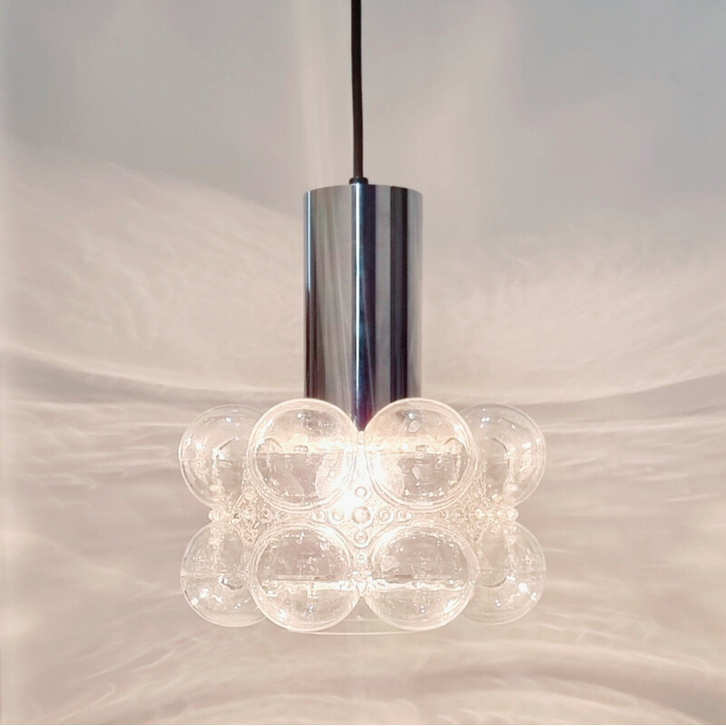 Mid century bubble glass and chrome pendant lamp by Helena Tynell for Limburg, Germany 1960s