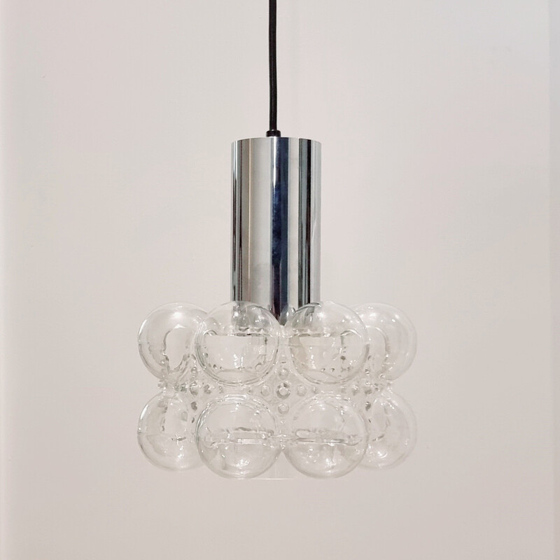 Mid century bubbelglas en chromen hanglamp van Helena Tynell voor Limburg, Duitsland 1960