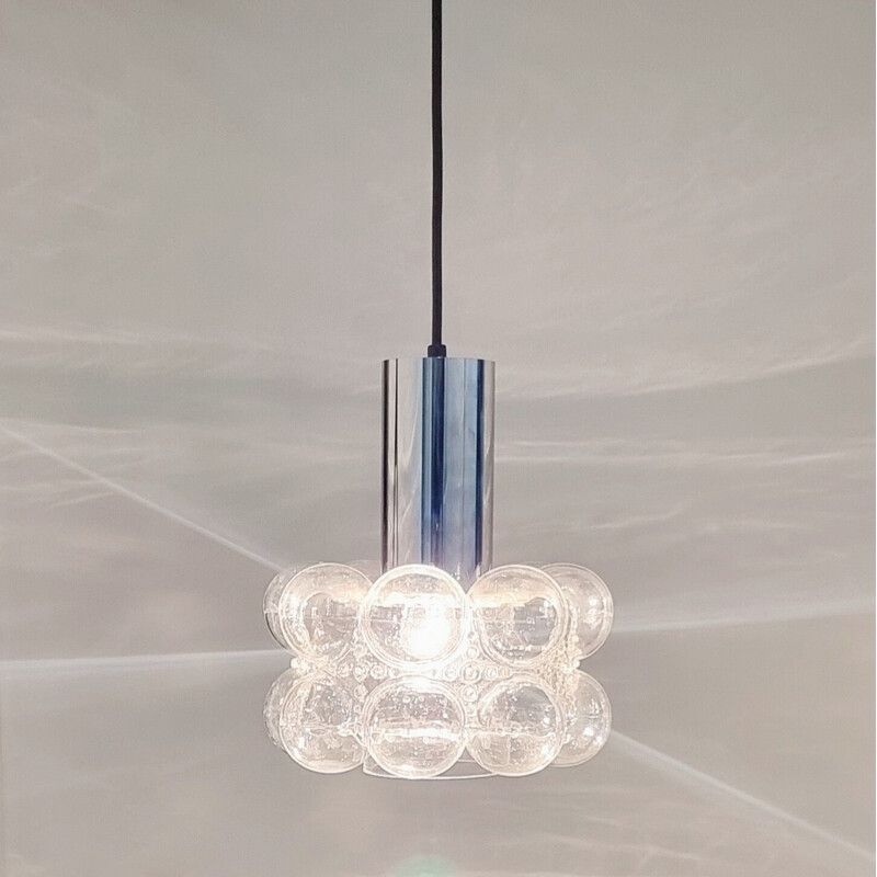 Mid century bubble glass and chrome pendant lamp by Helena Tynell for Limburg, Germany 1960s