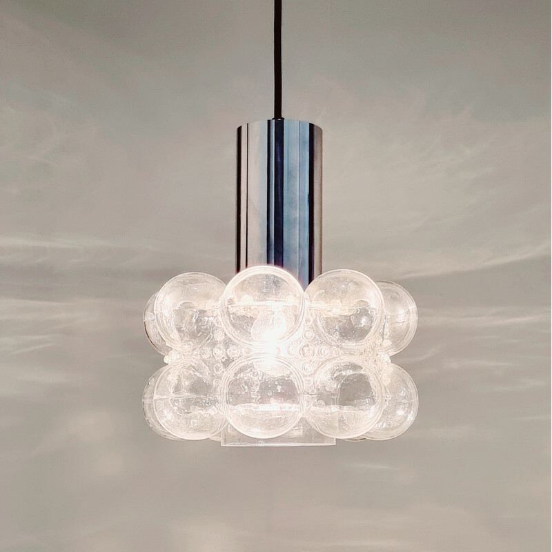 Mid century bubbelglas en chromen hanglamp van Helena Tynell voor Limburg, Duitsland 1960