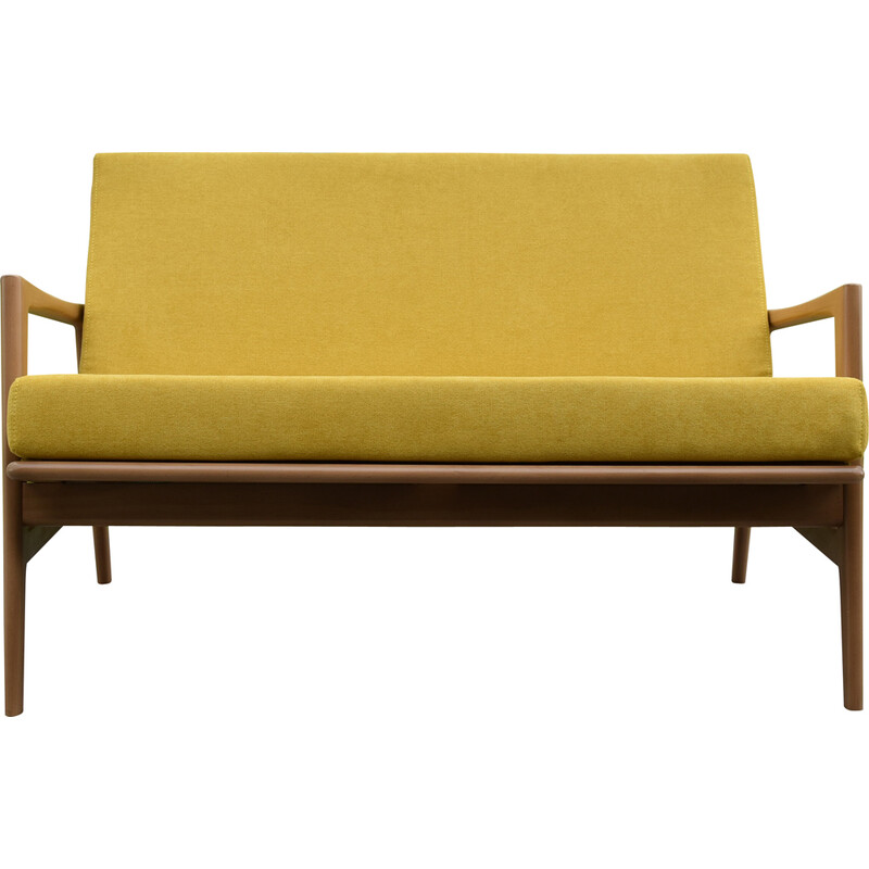 Divano scandinavo vintage a 2 posti di colore giallo, anni '60