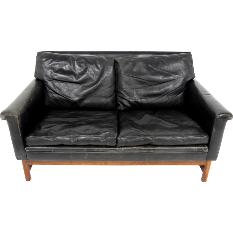 Scandinavian vintage sofa in leather and rosewood, Sweden 1950