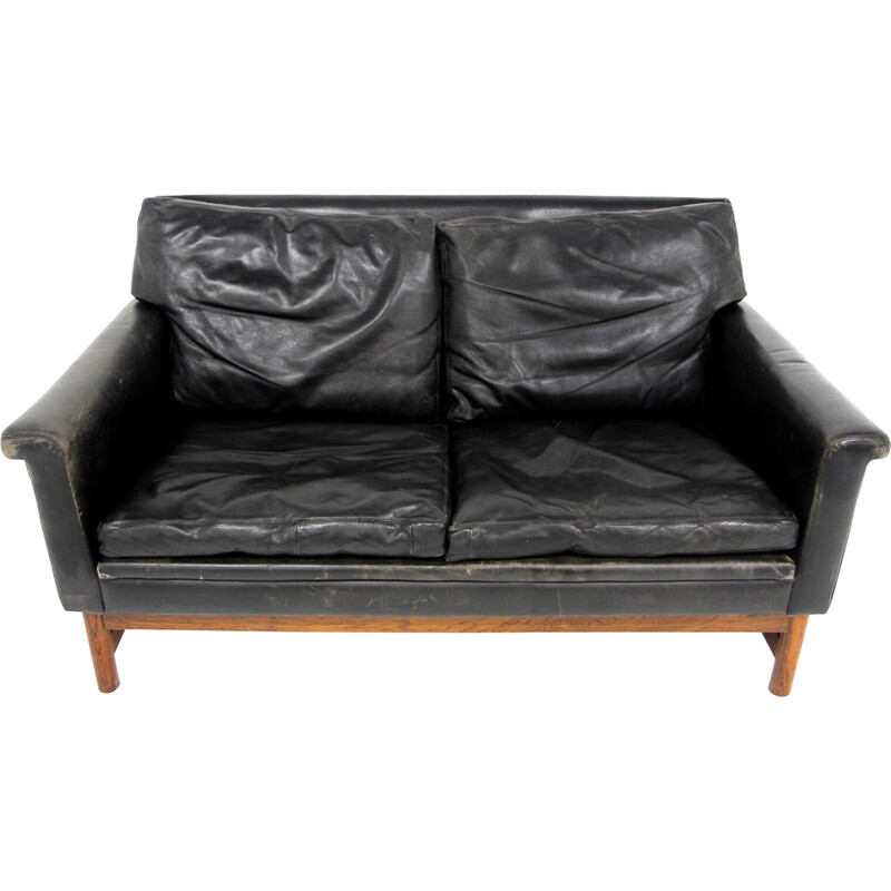 Skandinavisches Vintage-Sofa aus Leder und Palisander, Schweden 1950