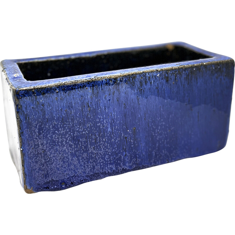 Vintage blauw geglazuurde keramische pot, België 1980