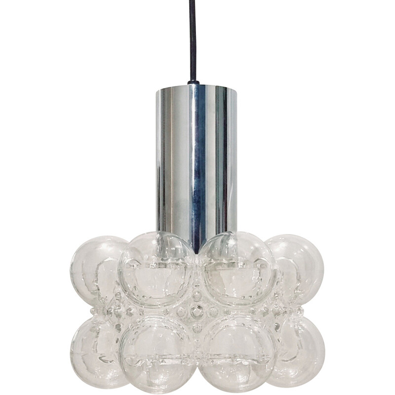 Mid century bubbelglas en chromen hanglamp van Helena Tynell voor Limburg, Duitsland 1960