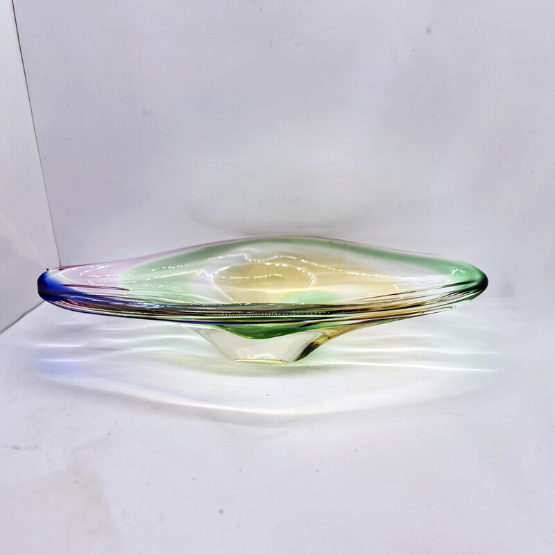 Vintage glass platter by J. Rozinek for Borskie Sklo, Czechoslovakia 1960