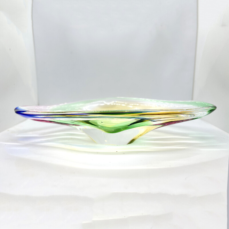 Vintage glass platter by J. Rozinek for Borskie Sklo, Czechoslovakia 1960