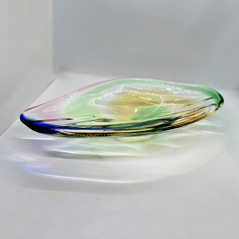 Vintage glass platter by J. Rozinek for Borskie Sklo, Czechoslovakia 1960