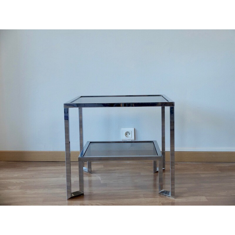 Chromed and smoked glass side table - 1970s