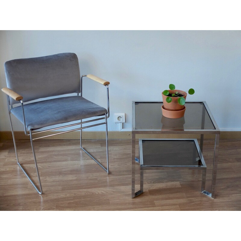 Chromed and smoked glass side table - 1970s