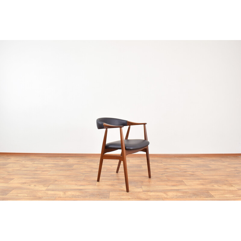 Vintage teak and leather armchair by Thomas Harlev for Farstrup Møbler, Denmark 1950