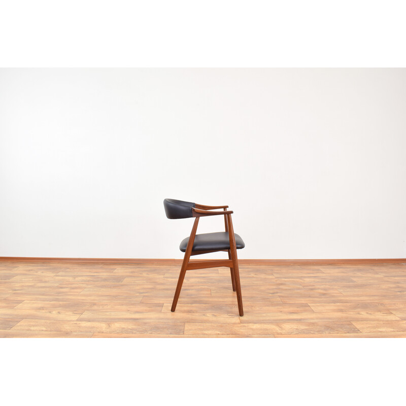 Vintage teak and leather armchair by Thomas Harlev for Farstrup Møbler, Denmark 1950