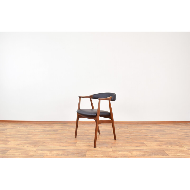 Vintage teak and leather armchair by Thomas Harlev for Farstrup Møbler, Denmark 1950