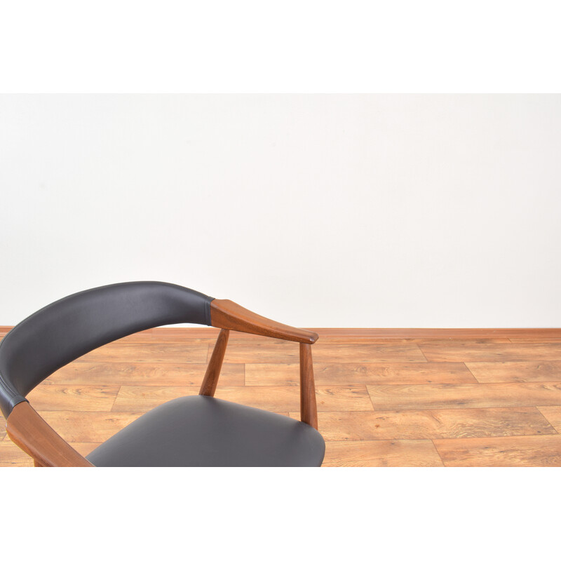 Poltrona vintage in teak e pelle di Thomas Harlev per Farstrup Møbler, Danimarca 1950