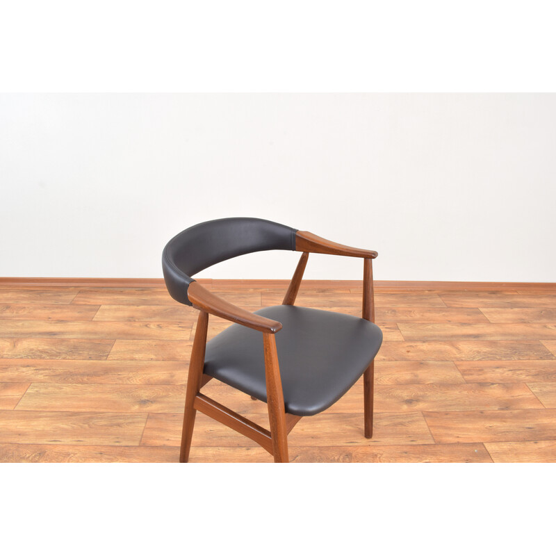 Vintage teak and leather armchair by Thomas Harlev for Farstrup Møbler, Denmark 1950