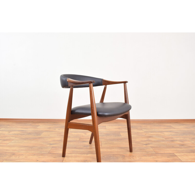 Poltrona vintage in teak e pelle di Thomas Harlev per Farstrup Møbler, Danimarca 1950