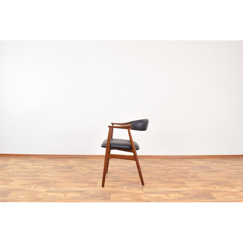 Poltrona vintage in teak e pelle di Thomas Harlev per Farstrup Møbler, Danimarca 1950