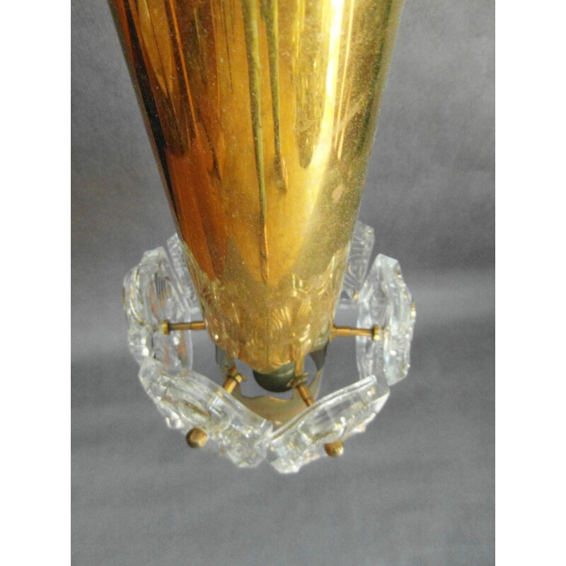 Suspensión Kinkeldey vintage regulable con 3 puntos en latón dorado y cristal, 1970