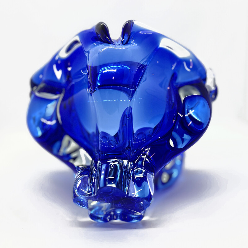 Vintage cobalt ashtray by J. Hospodka for Chribska Sklarna, Czechoslovakia 1960