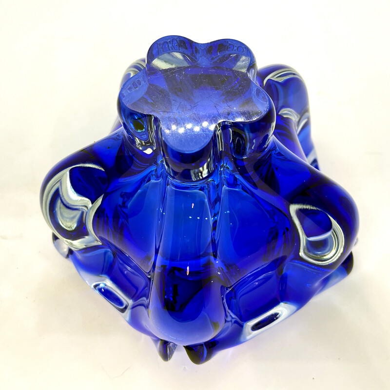 Vintage cobalt ashtray by J. Hospodka for Chribska Sklarna, Czechoslovakia 1960