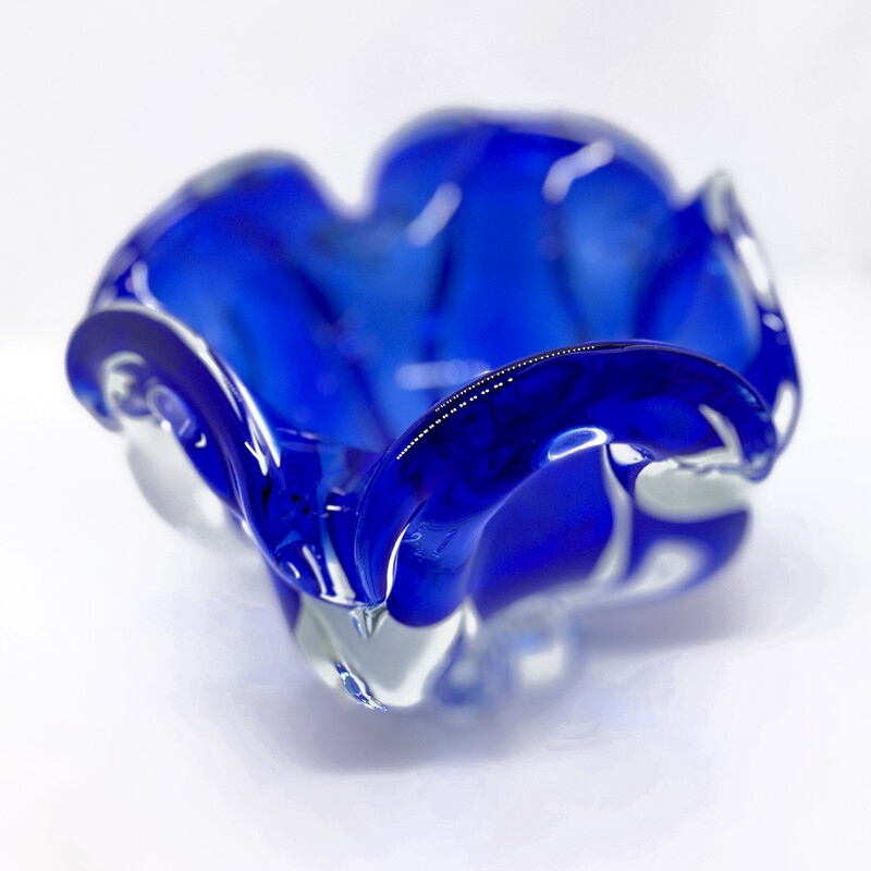 Vintage cobalt ashtray by J. Hospodka for Chribska Sklarna, Czechoslovakia 1960