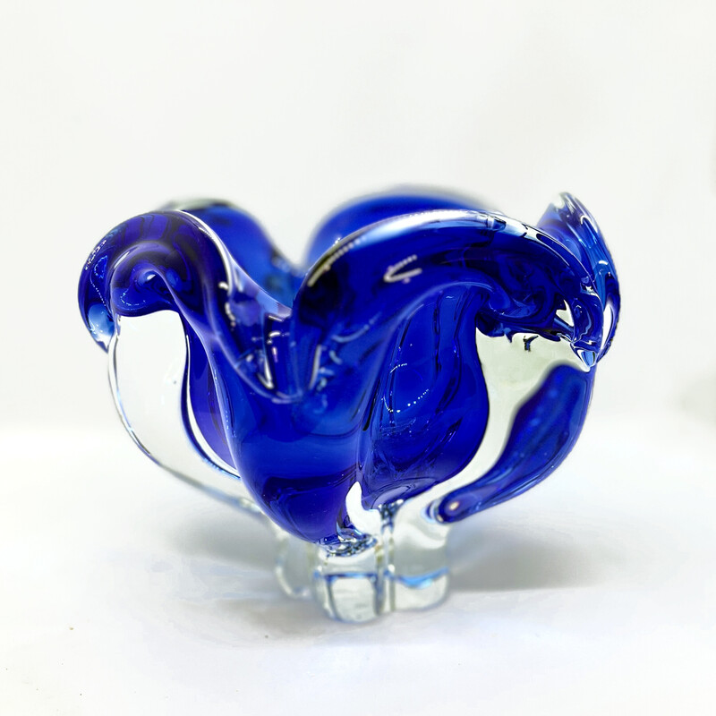 Vintage cobalt ashtray by J. Hospodka for Chribska Sklarna, Czechoslovakia 1960