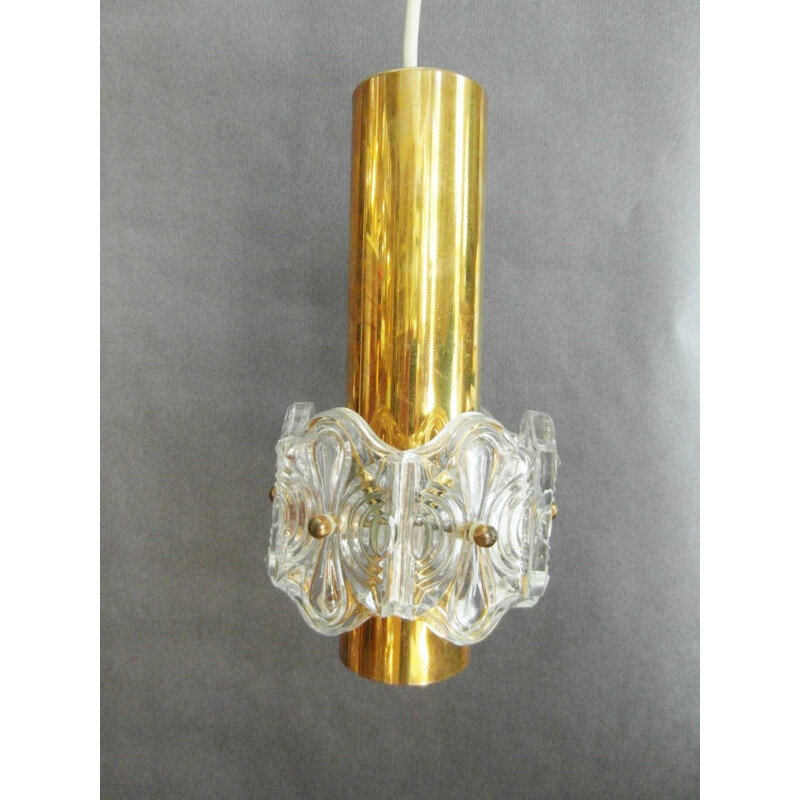 Suspension Kinkeldey vintage réglable à 3 spotsen laiton doré et cristal, 1970