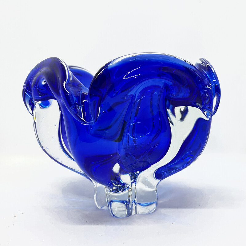 Vintage cobalt ashtray by J. Hospodka for Chribska Sklarna, Czechoslovakia 1960