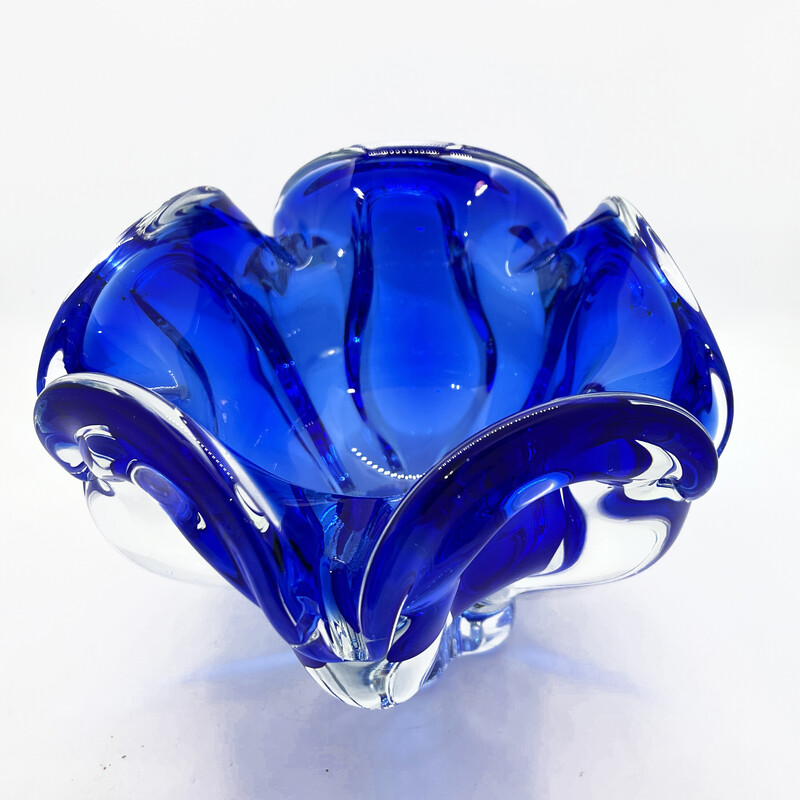 Vintage cobalt ashtray by J. Hospodka for Chribska Sklarna, Czechoslovakia 1960